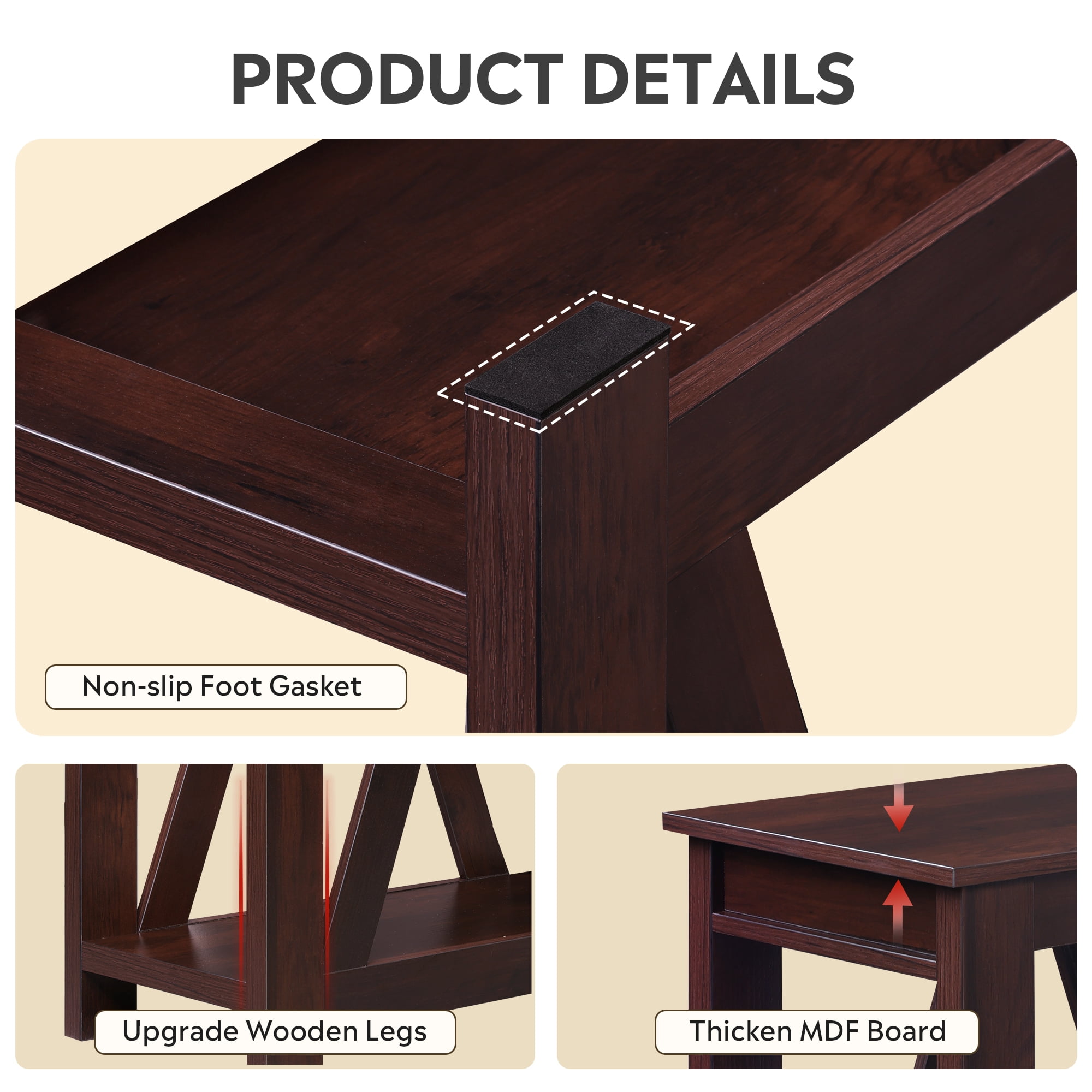 GALAXHERO Set of 2 Farmhouse End Tables with Charging Station Slim Sofa Side Tables with Open Storage Shelf End Table for Living Room Espresso