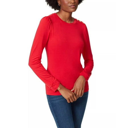 Anne Klein BARBADOS CHERRY Women's Jax Puff Sleeve Pullover Top, US Large