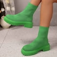 thumbnail image 4 of hopeusnice Round Toe Knit Ankle Boots Women Breathable Chunky Boots for Street Style Green 36, 4 of 8