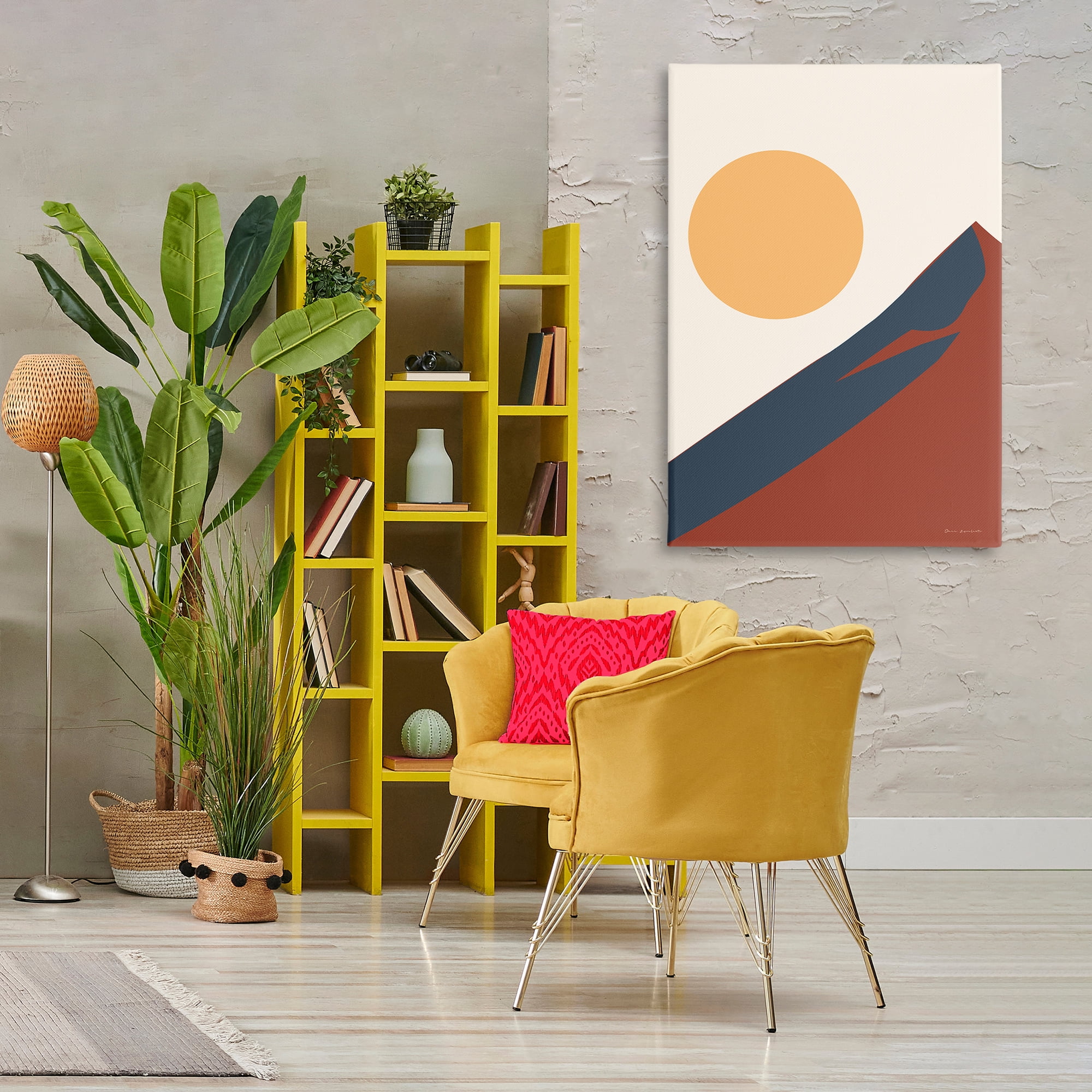 Stupell Industries Boho Mountain Peak & Sun Landscape & Nature Painting Wrapped Canvas Art Print Wall Art, 30 x 45