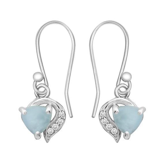 4MM Heart Shape Larimar Gemstone 925 Sterling Silver Drop Dangle Earrings