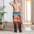 thumbnail image 2 of Susaid Cat Watching City Sunset Print Mens Pajama Pants Set Sleep & Lounge Pants, PJ Bottoms with Pockets and Button Fly-Medium, 2 of 6