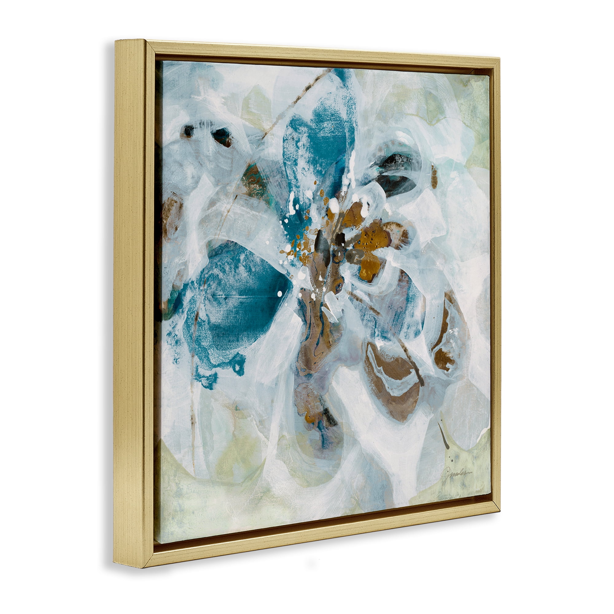 Stupell Industries Abstract Botanical Distortion Abstract Painting Gold Floater Framed Canvas Art Print Wall Art, 18 x 18