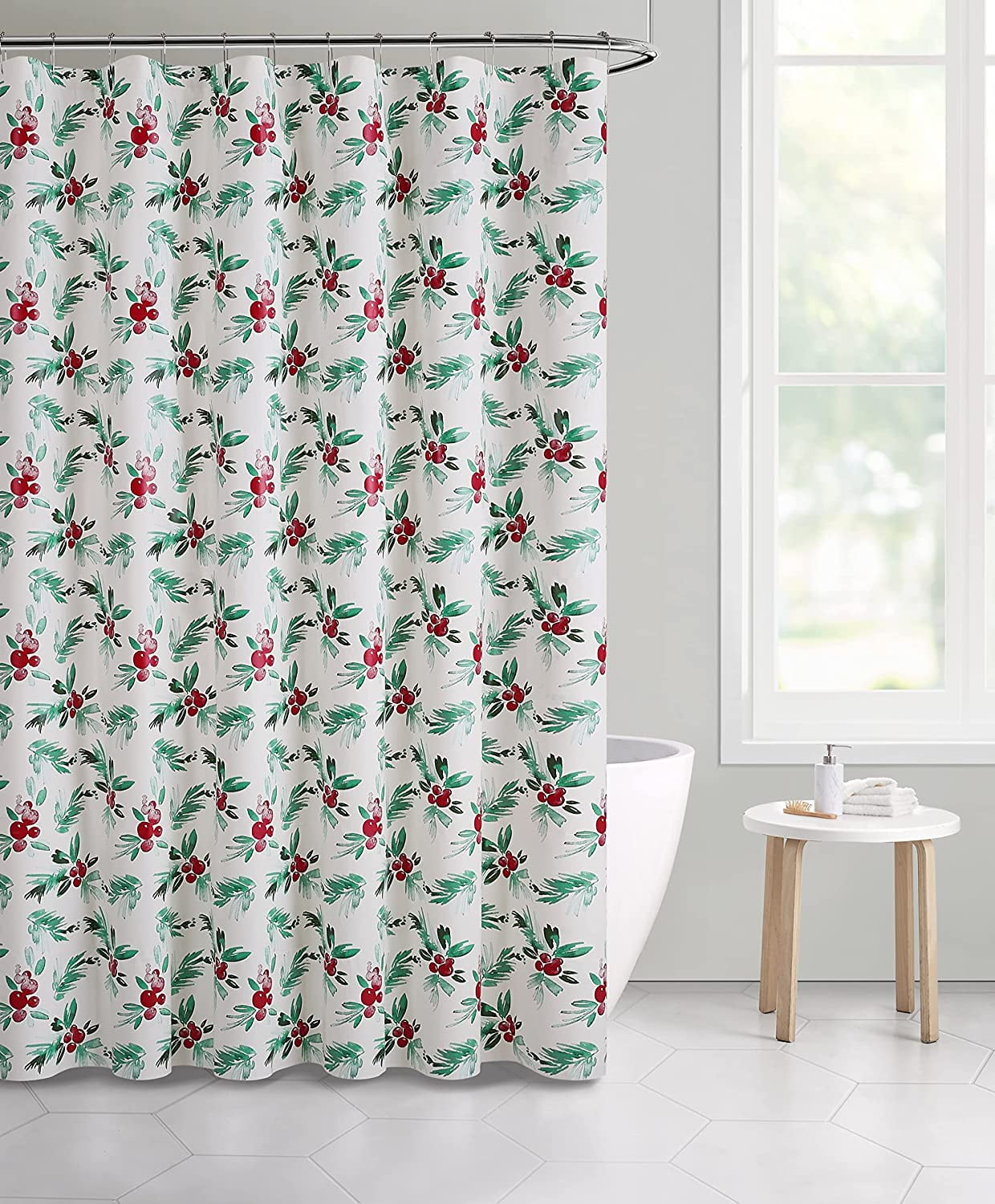 Holiday Christmas Vinyl Shower Curtains PEVA Plastic Red Green Holly