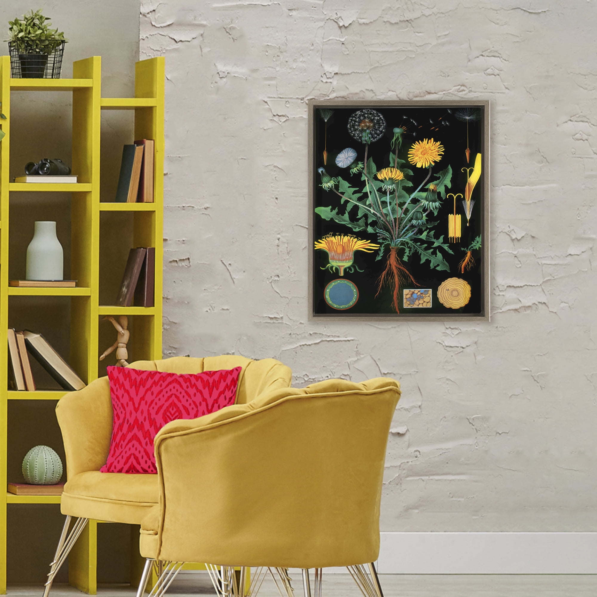 Stupell Industries Dandelion Botanical Illustration Brown Framed Floater Canvas Wall Art, design by Vintage Hustle