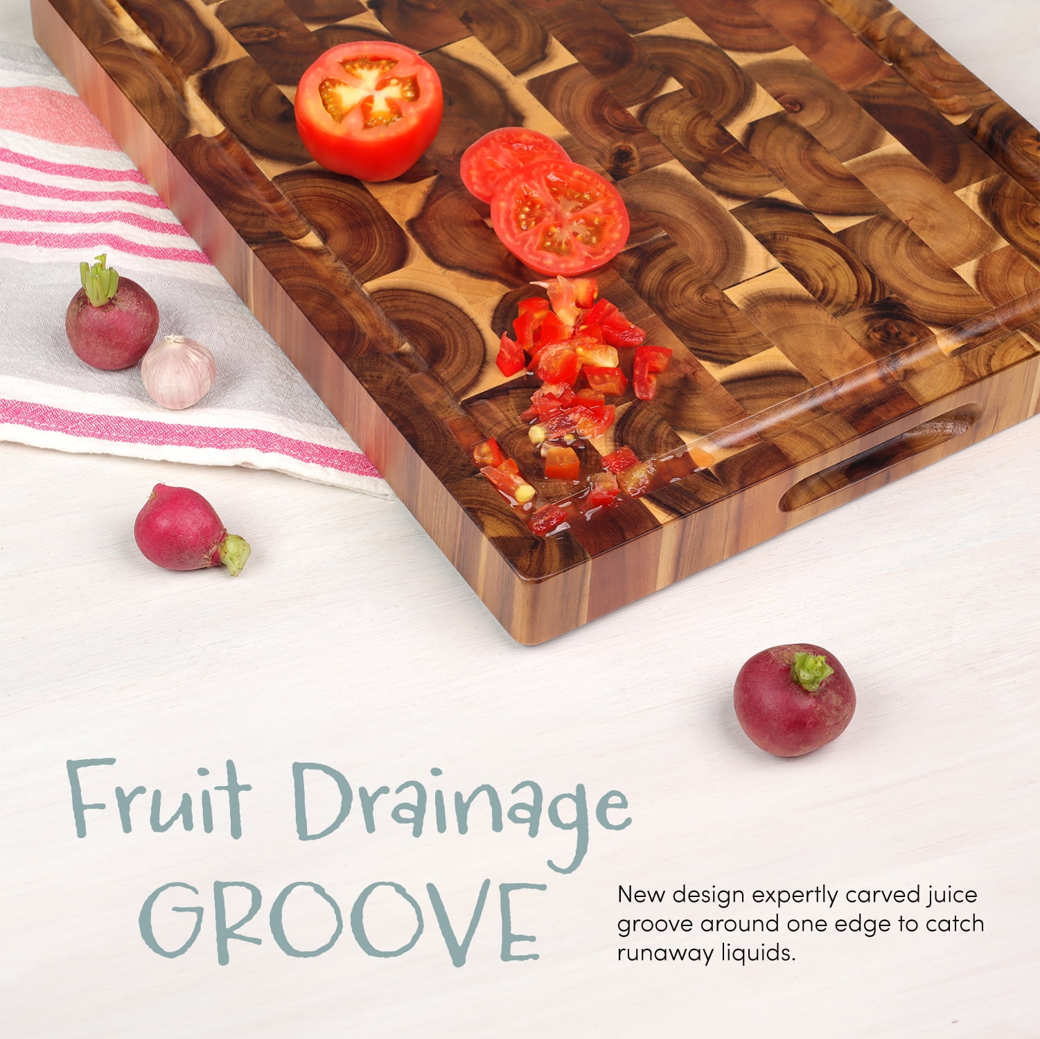 Cutting Board (17x13x15in) End Grain Cutting Board, Acacia Wooden Cutting Board, Butcher Block, Chopping Board - Reversible Multipurpose For Kitchen with Juice Groove, Cracker Holder & Inner Handles