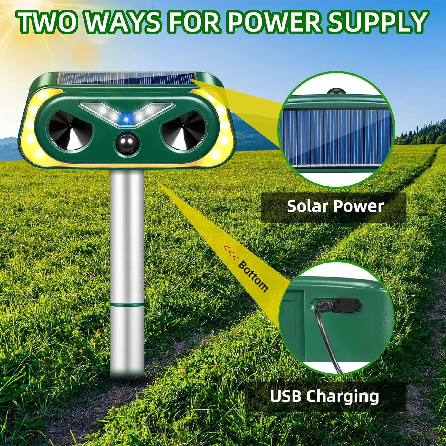 2026 Solar Ultrasonic Animal Repeller Outdoor with Flashing Lights&Upgraded Waterproof Motion Sensor Animal Deterrent Devices for Deer,Cat,Squirrel,Raccoon,Rabbit,Fox,Skunk Repellent for Yard Garden