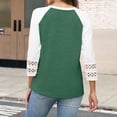 thumbnail image 6 of EchfiProm Womens Winter Tops Crew Neck T-Shirts 3/4 Sleeve Green Pullover Colorblock for Ladies, 6 of 8