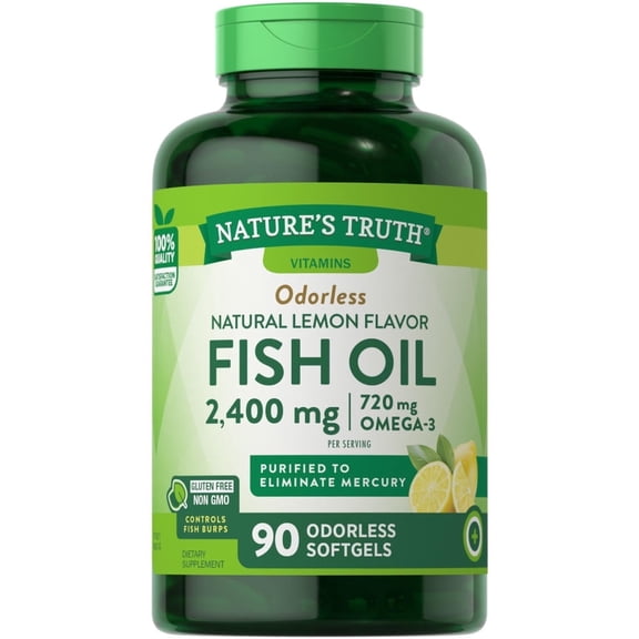 Natures Truth Odor Less 1200 mg Fish Oil Softgels, Lemon Flavored, 90 Ea