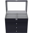 thumbnail image 3 of 24 Slots Sunglasses Organizer Case Box for Women Men, Multiple Eyeglasses Eyewear Display Case with Glass Lid, 4-layer Glasses Collector Box with 3 Drawers, Black, 3 of 10