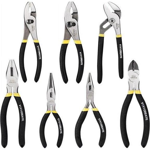 Vivicreate 7-Piece Utility Pliers Set with Groove Joint, Long Nose, Slip Joint, Linesman, and Diagonal Pliers, Ideal for DIY Projects & Home Use, Durable Tool Set for Workshop & Everyday Tasks