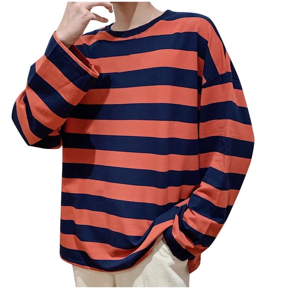 Blmnix T Shirt Men Pullover Baggy Bamboo Shirts Running Shirts Tops Crew Neck Orange Long Sleeve Graphic Tees Tee Shirts,M