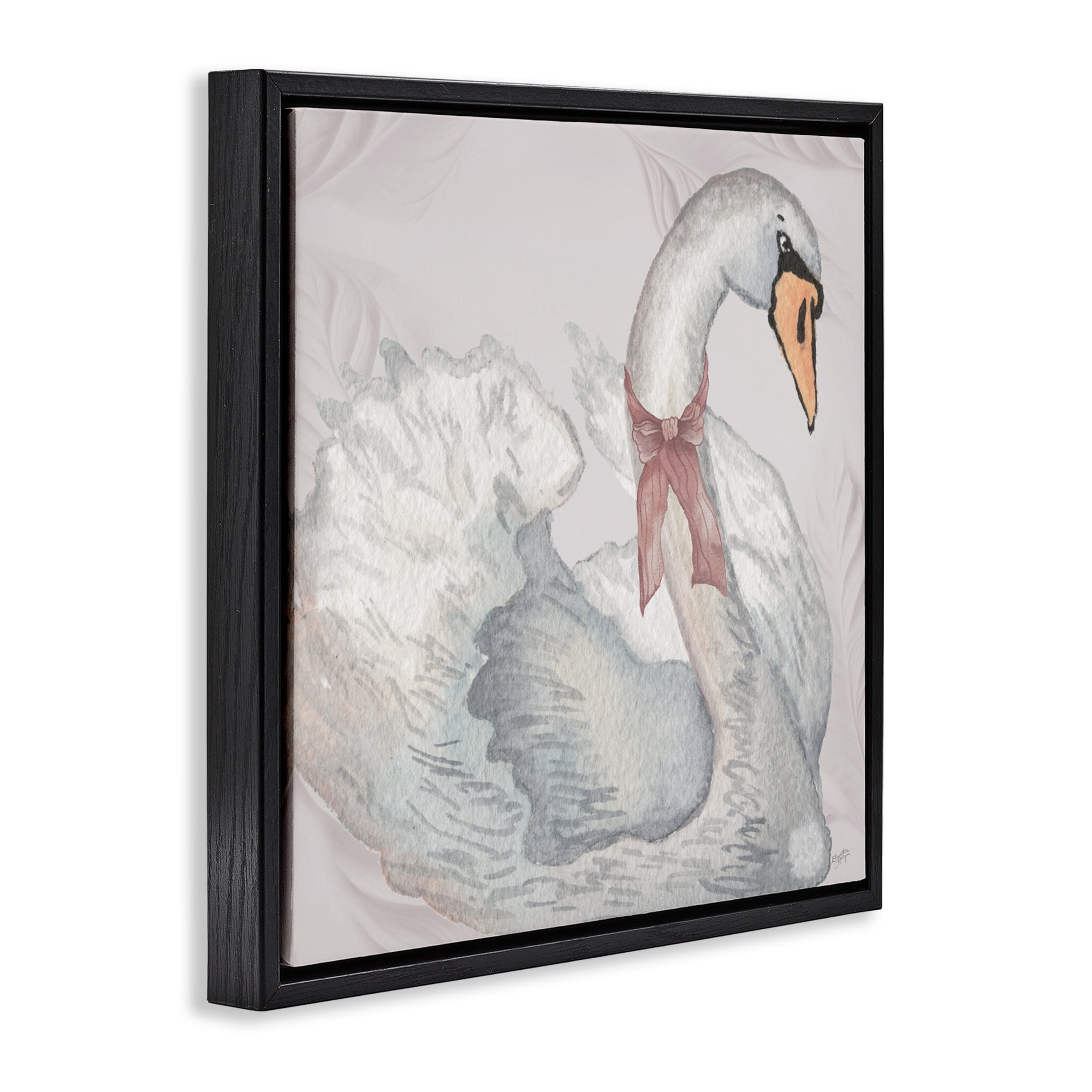 Stupell Industries Subdued Classic Swan Black Framed Floater Canvas Wall Art, design by Elizabeth Medley