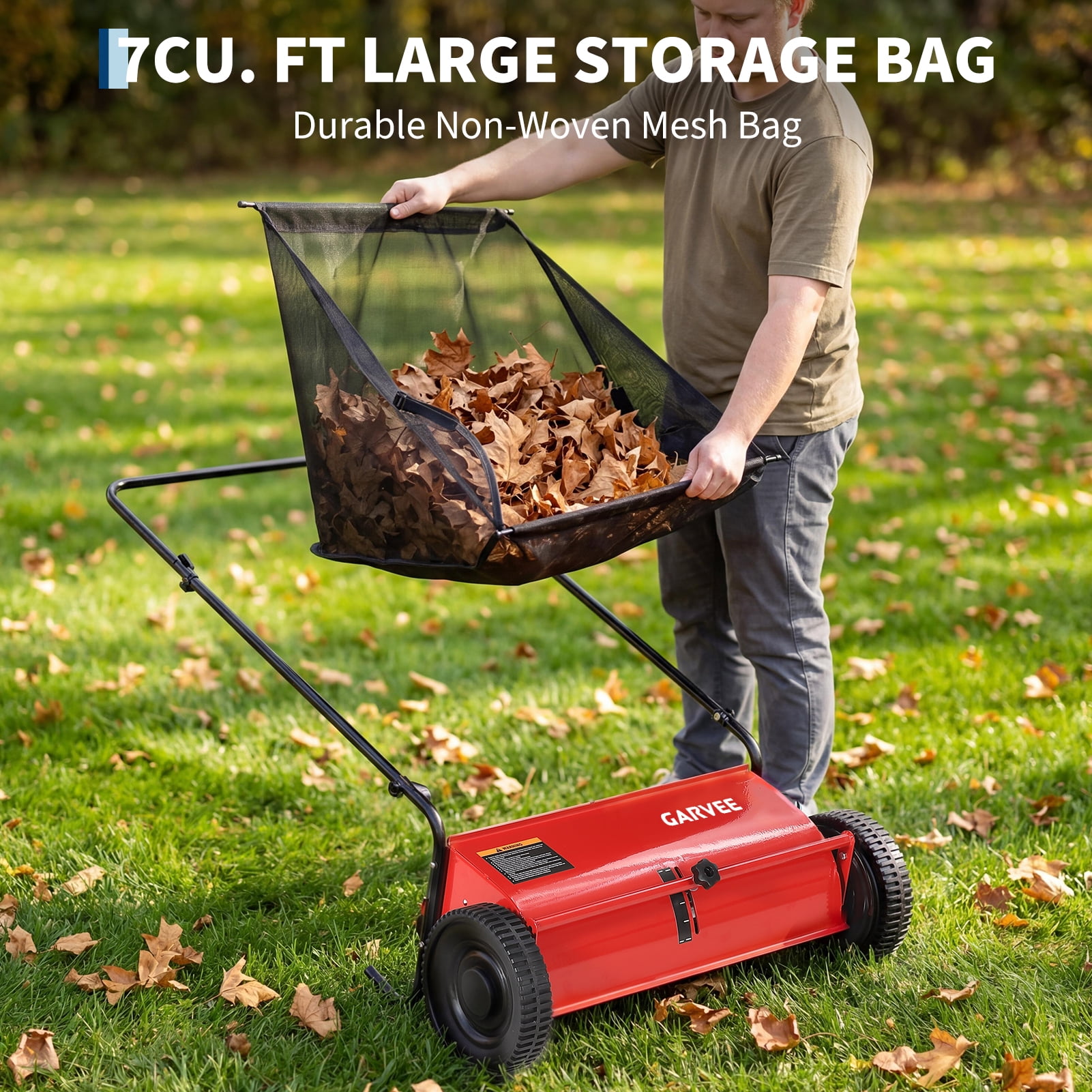 26" Push Lawn Sweeper, 7 cu ft Grass Cutter & Leaf Collector with 4 High-Speed Brushes, Durable Steel Walk-Behind Sweeper for Yard Cleanup