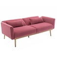 thumbnail image 5 of Convertible Futon Sofa Bed with 2 Pillows, Modern Velvet Upholstered Loveseat Sofa with Metal Legs, Comfy Leisure Accent Sofa for Apartment, Bedroom, Living Room, Lounge, Office, Pink, 5 of 9