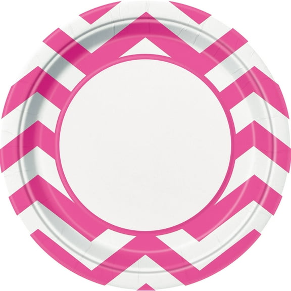 9" Hot Pink Chevron Party Plates, 8ct