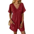 thumbnail image 4 of Simua Women's Rompers for Summer Casual Loose Short Sleeve V-neck Shorts Outfits Lightweight One Piece Solid Color Jumpsuits with Pockets, 4 of 8