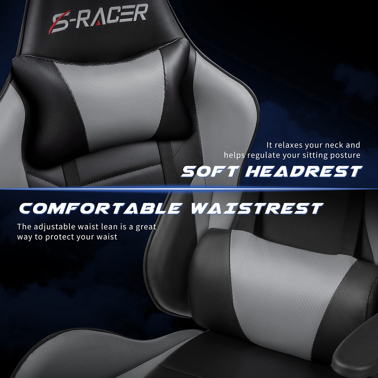 Lacoo High Back Gaming Chair Ergonomic Gaming Computer Chair,Gray