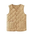 thumbnail image 2 of Fanxing Crop Quilted Vest for Women Plus Size Lightweight Sleeveless Jacket Casual V Neck Button Down Waistcoat with Pocket Khaki 4XL, 2 of 4