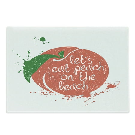 

Peach Cutting Board Soft Fruit Design with Stem and Leaf Lets Eat Peach on the Beach Quirky Words Decorative Tempered Glass Cutting and Serving Board Large Size Green Coral White by Ambesonne