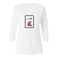 thumbnail image 4 of Womens Graphic T-shirts Half Sleeve Crewneck Mahjong Print Tee Summer Casual Tops Beige S, 4 of 4