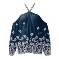 thumbnail image 4 of IROINNID Deals Womens Long Sleeve Tops Flowers Printing V-Neck Halter Sexy Off Shoulder T-Shirt Lounge Tops Blouse,Blue, 4 of 5