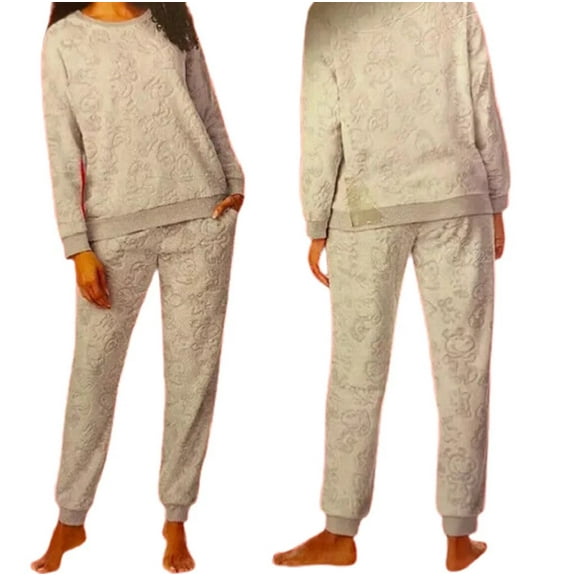 Disney Womens Fleece 2 Piece Pajama Set, White Print, Size X-Large