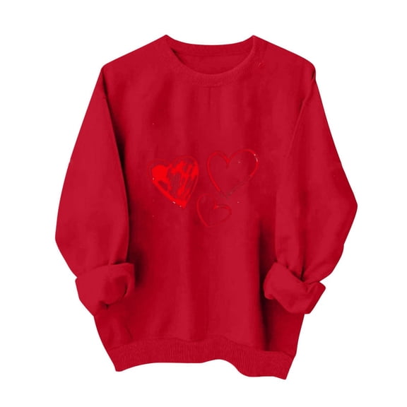 Generic Womens Cute Valentines Outfits Long Sleeve Love Heart Graphic Sweatshirts Pullover Valentine's Crewneck Sweatshirt