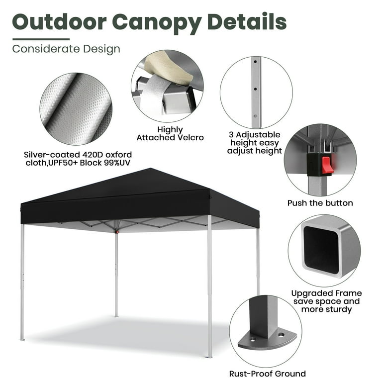 GVDV Pop Up Canopy Tent 10'x10', UV-Resistant Camping Shelter