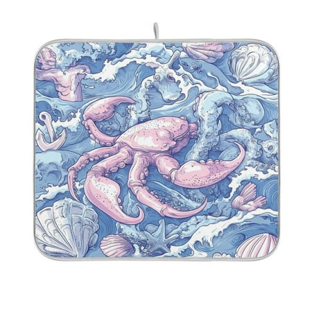 

Hand-drawn Sea Creatures Dish Drying Mat Kitchen Mats Microfiber Counter Absorbent Dish Pad Drainer Rack