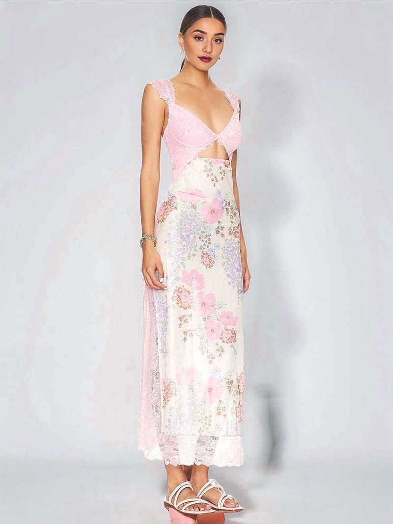 open lace back dress Y2K Silk Floral Midi Dress – The Vintage Twin