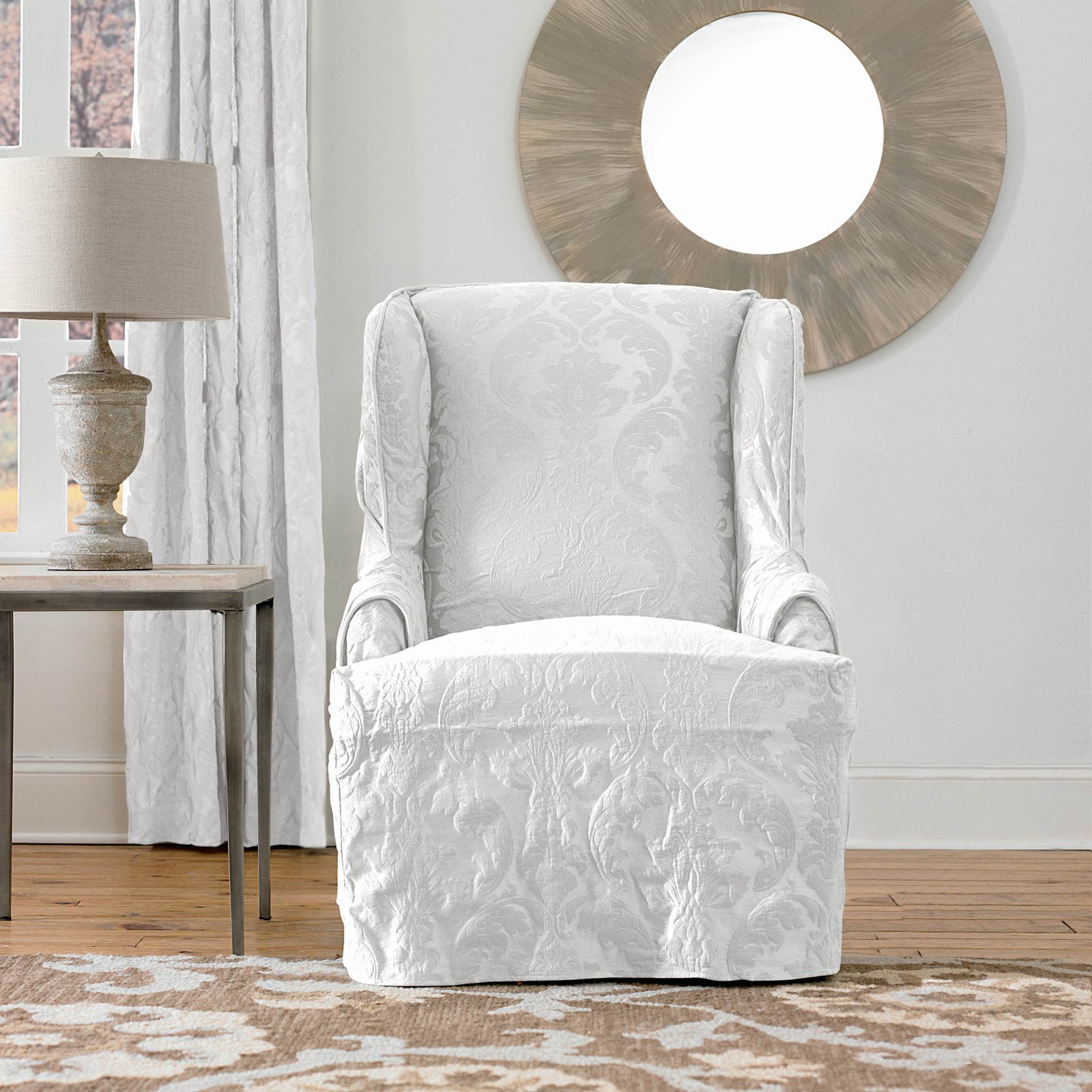 Sure fit stretch jacquard damask wing chair slipcover deals