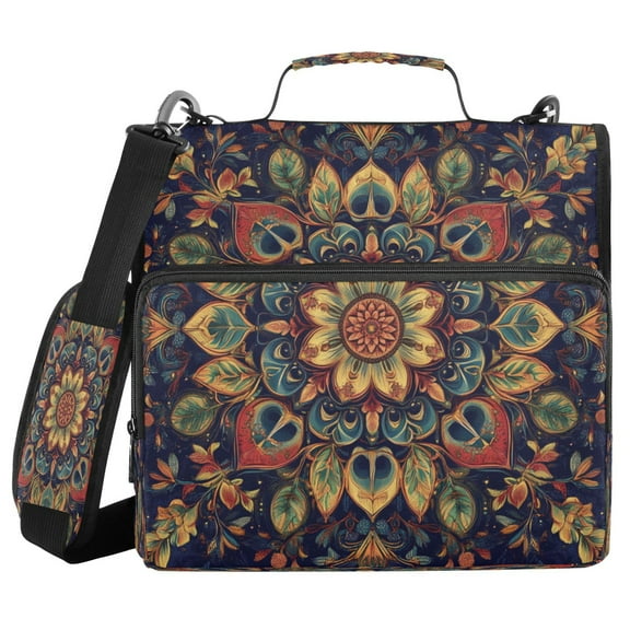 Water-Resistant 3-Ring Binder Organizer with Multiple Pockets Zipper Binder Bag for Office Detailed Mandala Pattern