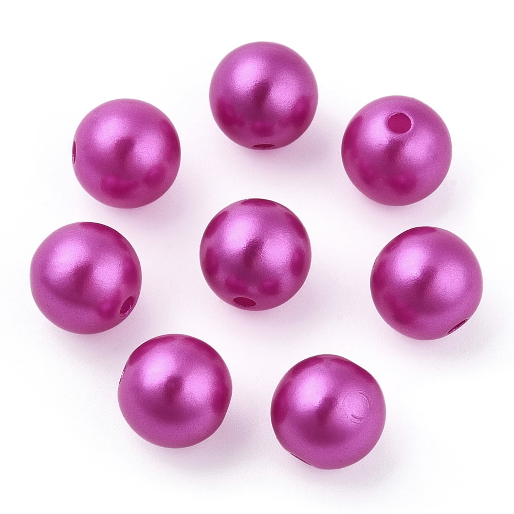 Spray Painted Plastic Imitation Pearl Beads Round Magenta 10x9.5mm Hole: 2mm 1040 pcs/500g