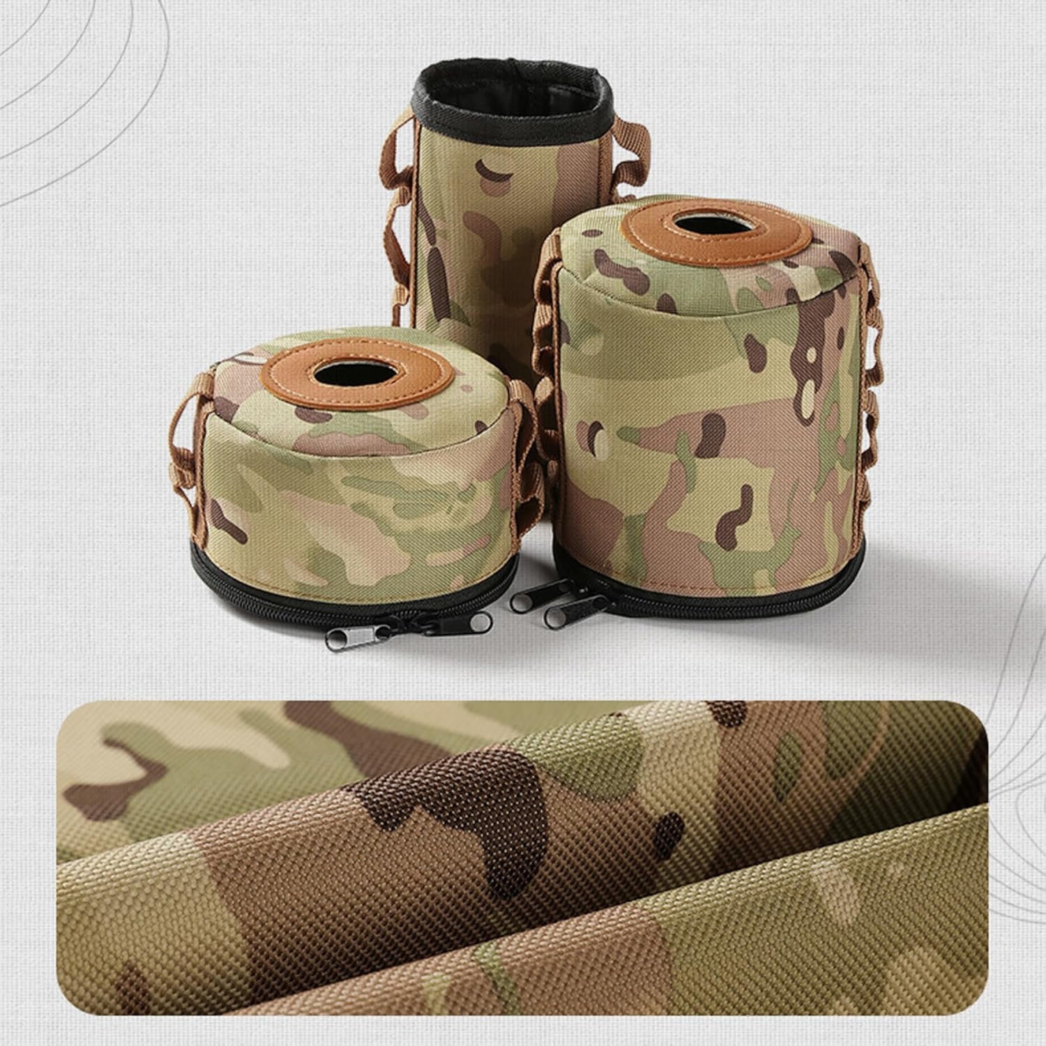 3-Pack Oxford Cloth Propane Tank Cover with Side Loops | Portable Carry & Hanging Blanket for Camping Stove Gas Canisters | Camouflage