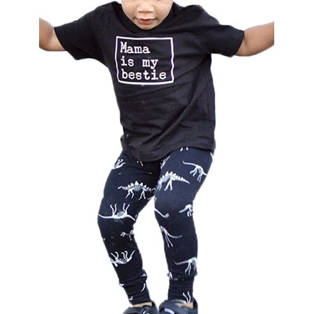 

Xingqing Toddler Baby Boys Mama is My Bestie Short Sleeve Tops T-Shirt + Dinosaur Print Pants Legging Outfits Clothes