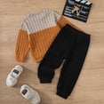 thumbnail image 5 of TOWED22 Toddler Baby Boy Clothes Color Block Fall Winter Outfit Long Sleeve Round Neck Sweatshirt and Pants Infant Set,Brown,3-4 Y, 5 of 8