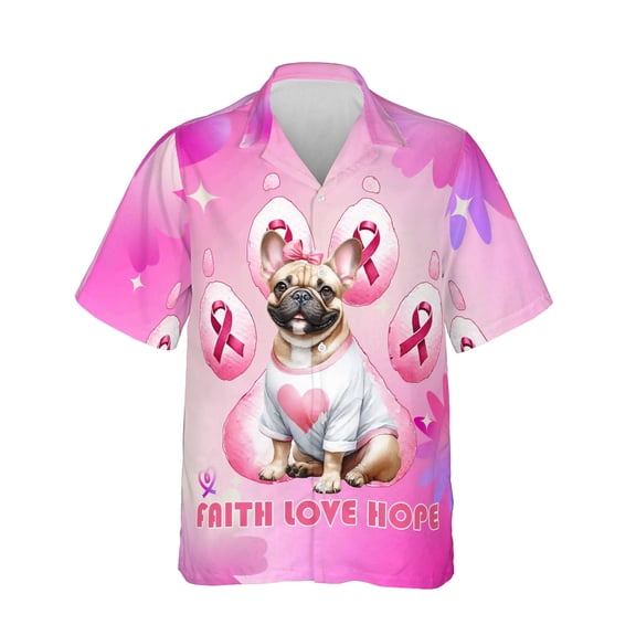 Faith Love Hope French Bulldog Breast Cancer Awareness Survivor Hawaiian Shirt Breathable Summer Unisex Merch Dog Lover Gifts - 02017