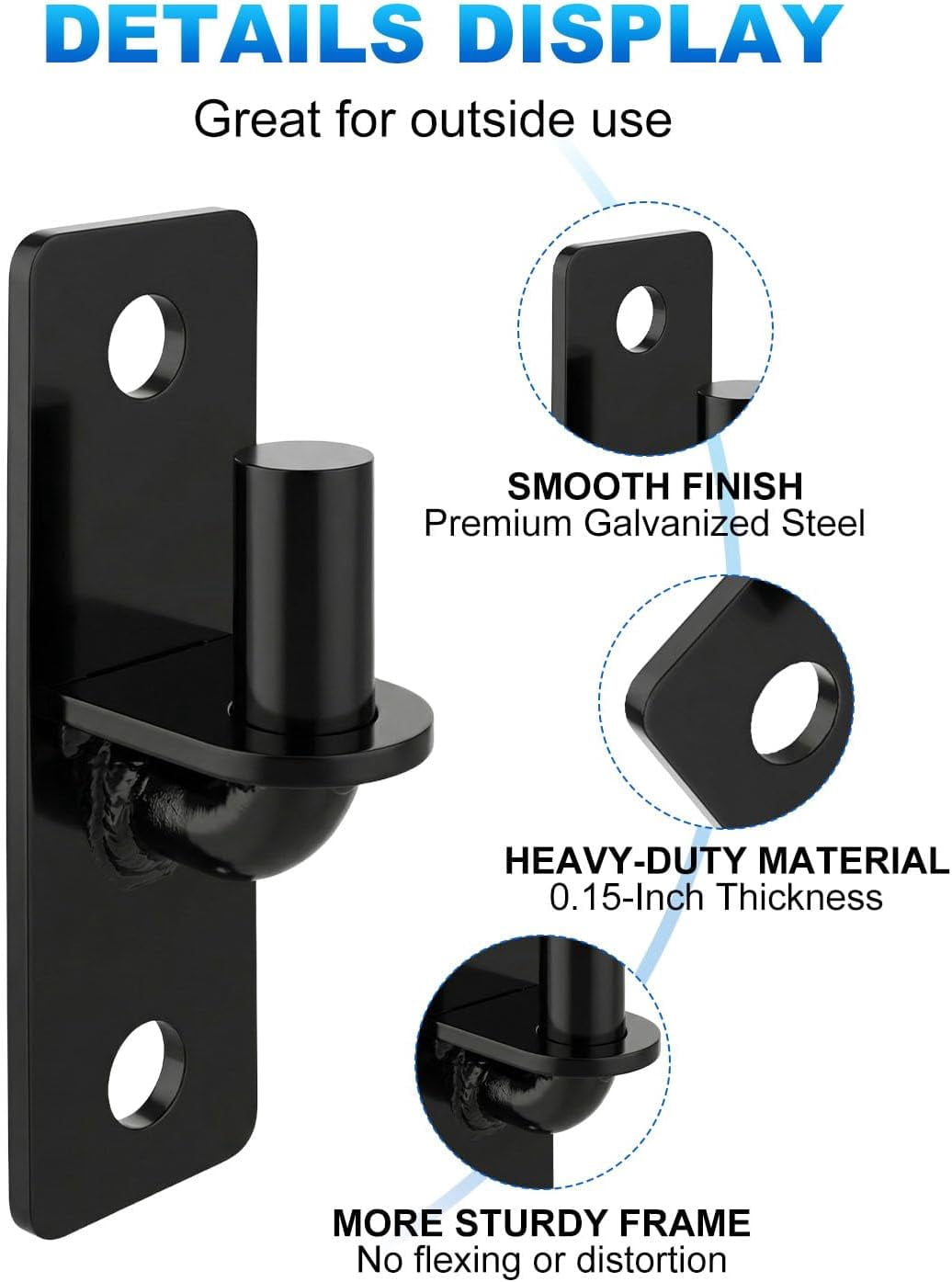 Wall Mount Gate Hinges 2 Pack Farm & Chain Link Gate Hinges with 5/8'' Pin, Heavy Duty Outdoor Metal Gate Hardware for Fence Posts(2 Pack, Black)