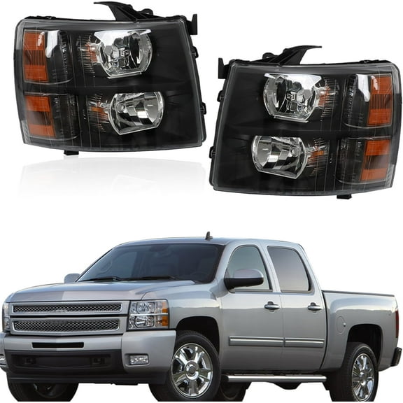 Genrics Headlight Headlamp Assembly Driver and Passenger Side Replacement for Silverado 2007-2014 Replacement for 25962804 25962805 GM2502280 GM2503280 Left LH Right RH