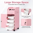 thumbnail image 4 of Hassch Mobile Hair Stylist Cart with Lock & Keys, Rolling Salon Station with 4 Drawers, Stainless Steel Tool Slots and Space-Saving Side Shelf, Pink Beauty Trolley for Salon or Home, 4 of 8