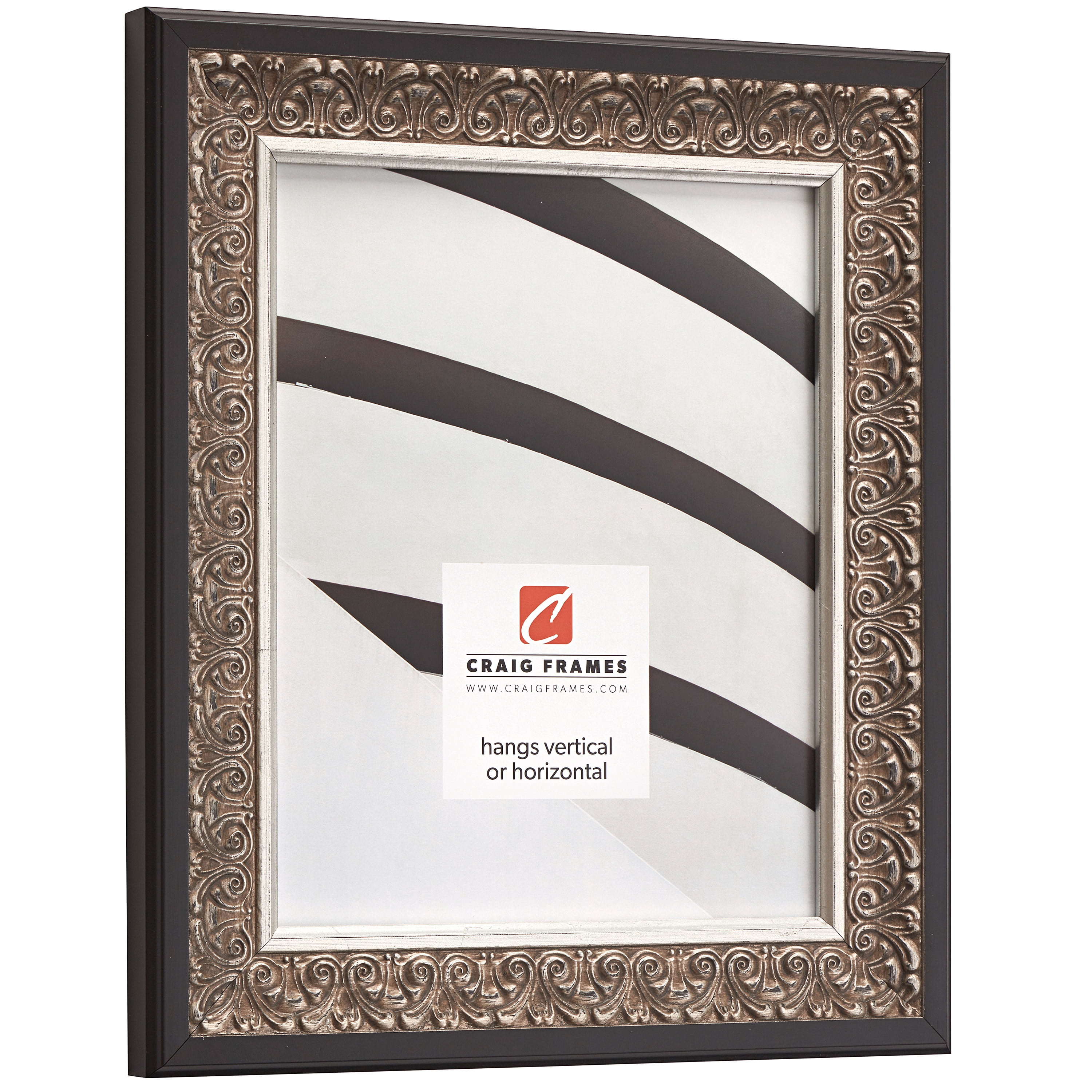 Craig Frames Furio, 18x24 inch Silver and Black Picture Frame Matted for a 12x18 Photo