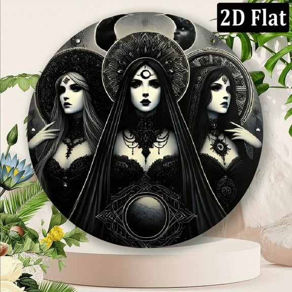 Witchcraft & Pagan Moon Goddess Worship Magic Art Round Aluminum Plaque (8*8 Inch) - Metal Vintage Sign for Home_Kitchen_Restaurant_Bedroom_Garden_Bathroom_Office - Durable Novelty Decor