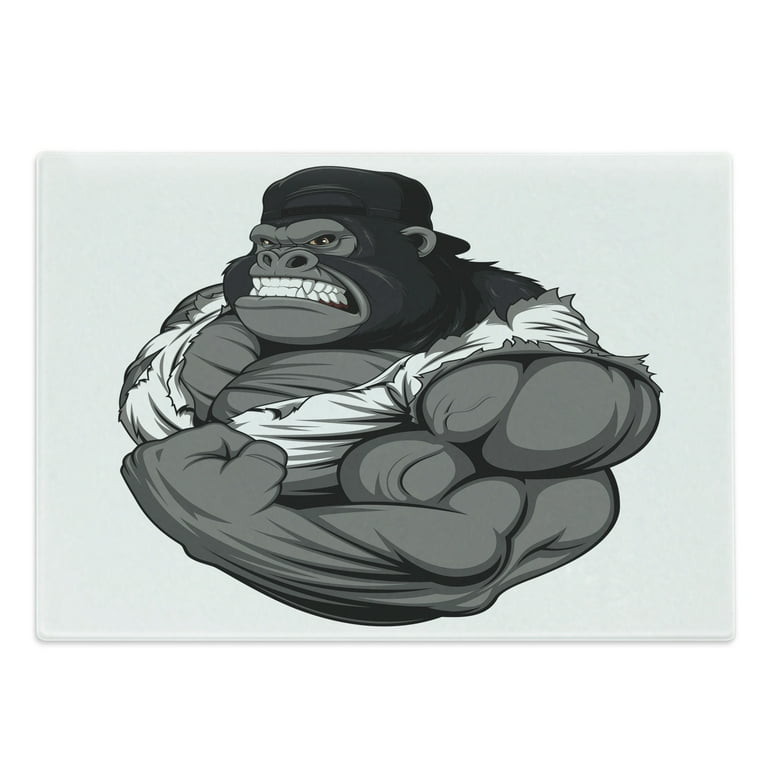 Cartoon Cutting Board, Image of Big Gorilla Like as Professional Athlete  Bodybuilding Gym Animal, Decorative Tempered Glass Cutting and Serving  Board