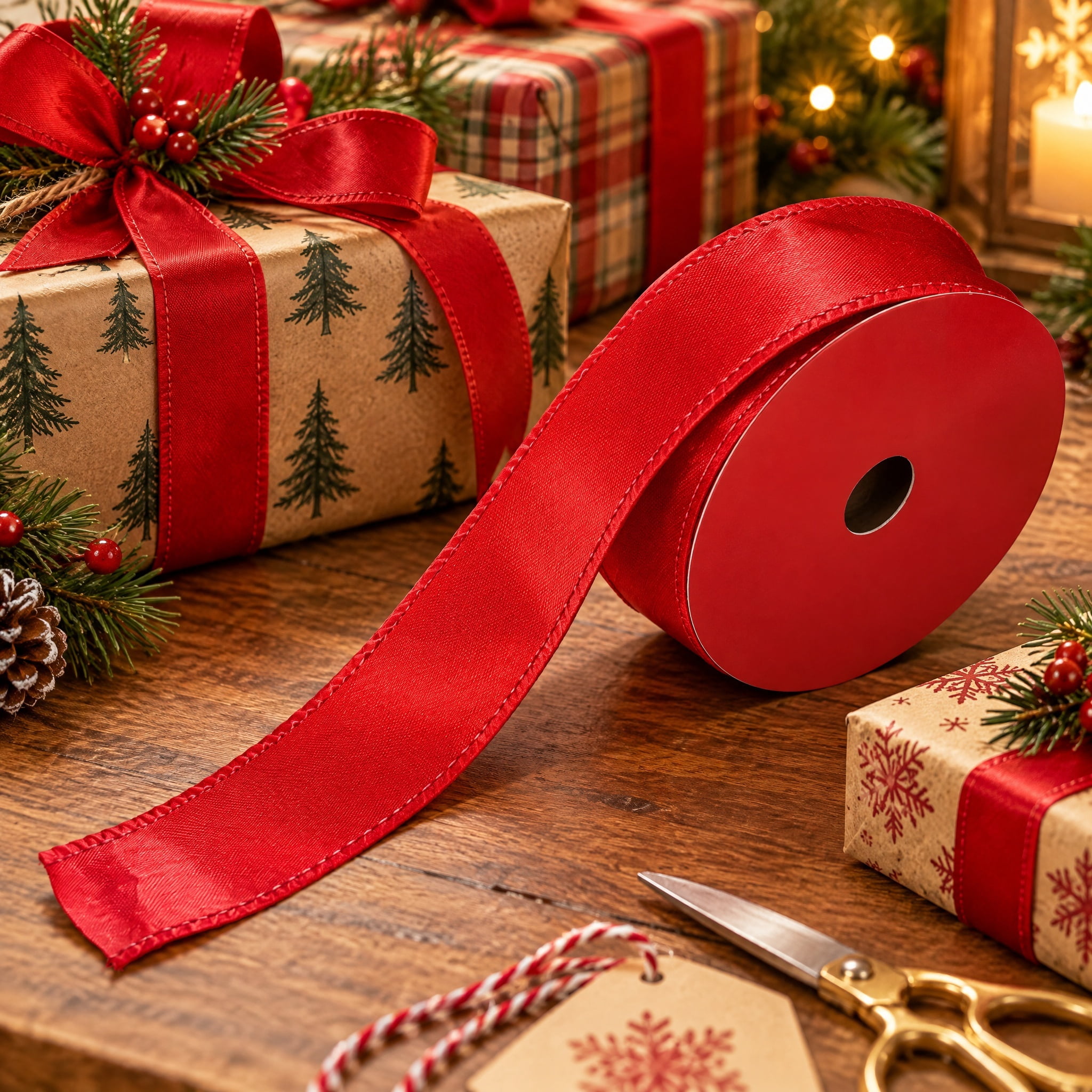 Red Satin Mini Christmas Ribbon, 1" x 12', by Holiday Time
