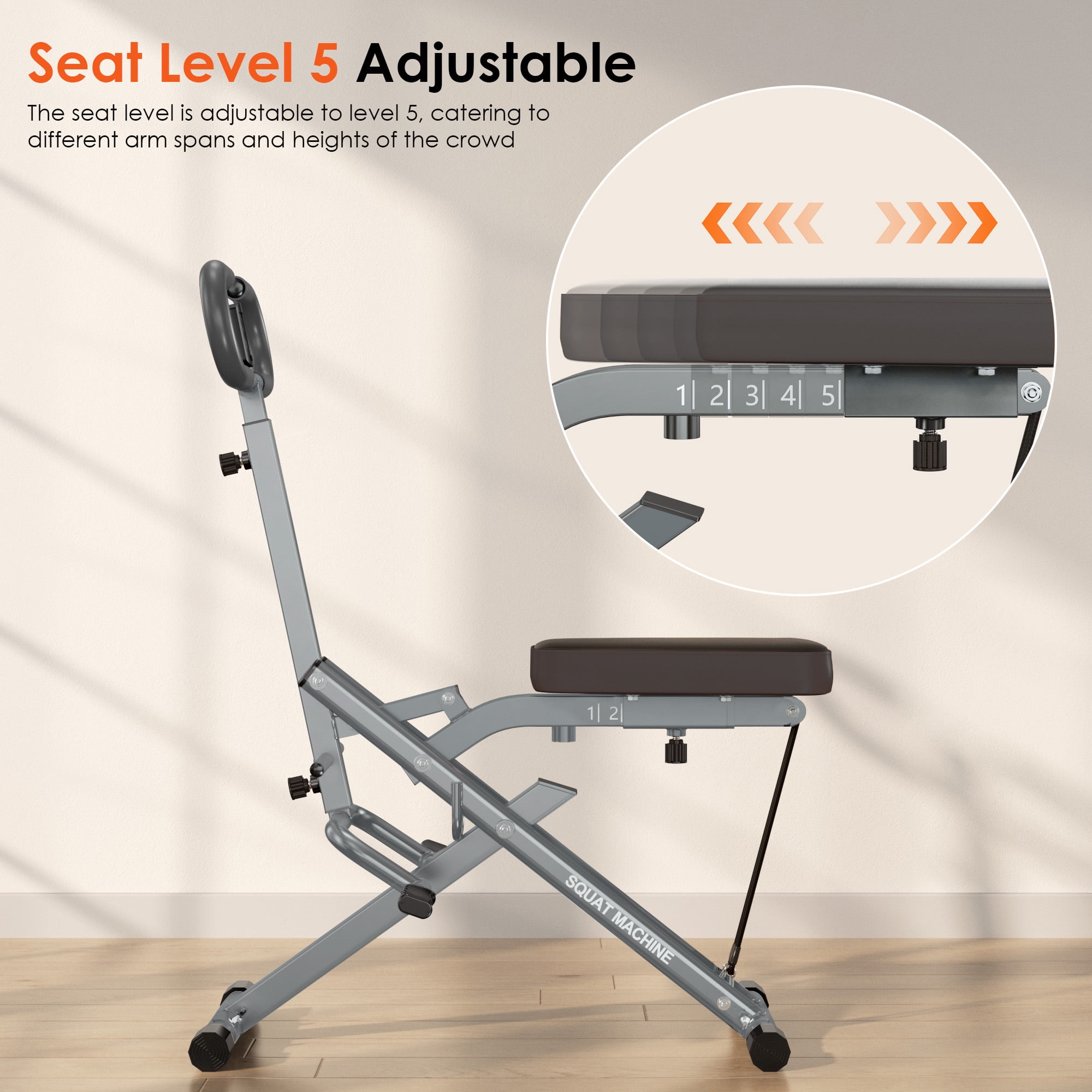 Soges Squat Machine for Home Gym, Foldable Squat Assist Trainer for Glutes Workout, Squat Rowing Machine with Adjustable Resistance and Optional Full Motion, Squat machine for Women, Black & Silver