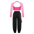 thumbnail image 2 of YONGHS Girls Dancewear Outfits Mesh Spliced Long Sleeve Sequin Crop Top with Jogger Pants Set Hot Pink 10, 2 of 7
