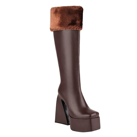 

PMUYBHF Solid Autumn And Winter Water Proof Platform Super High Heel Plush Inner Layer Women Knee High Boots 65.98
