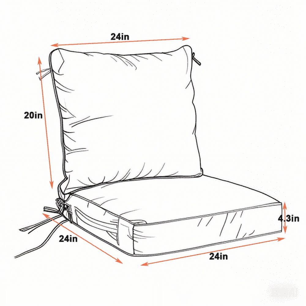 Outdoor Deep Seat Cushions Set of 2 – 24x24 Inch Waterproof Patio Cushions with Removable Covers, Fade-Resistant & Adjustable Straps for Sofa, Chair, Couch – Machine Washable Furniture Cushions