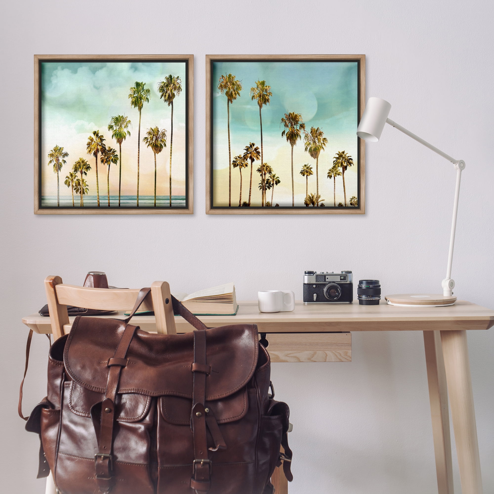 Stupell Industries Tropical Palms Increasing Heights Landscape & Nature Painting Brown Floater Framed Canvas Art Print Wall Art, 25 x 25, Set of 2